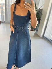 Pr 299 Marka Model Askılı Denim Elbise
