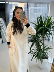 Dr 8087 Taş Kapüşonlu Sweat Elbise