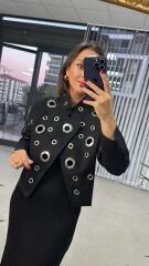 Kuş Gözü Kaşe Siyah Ceket