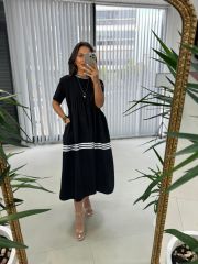 Dr 2591 Eteği Şerit Çizgili Elbise