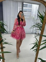 My 3256 Pembe Tasarım Şifon Elbise